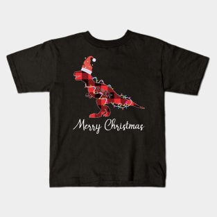 Santa T Rex Plaid Red Buffalo Dinosaur Christmas Pajamas Family Kids T-Shirt